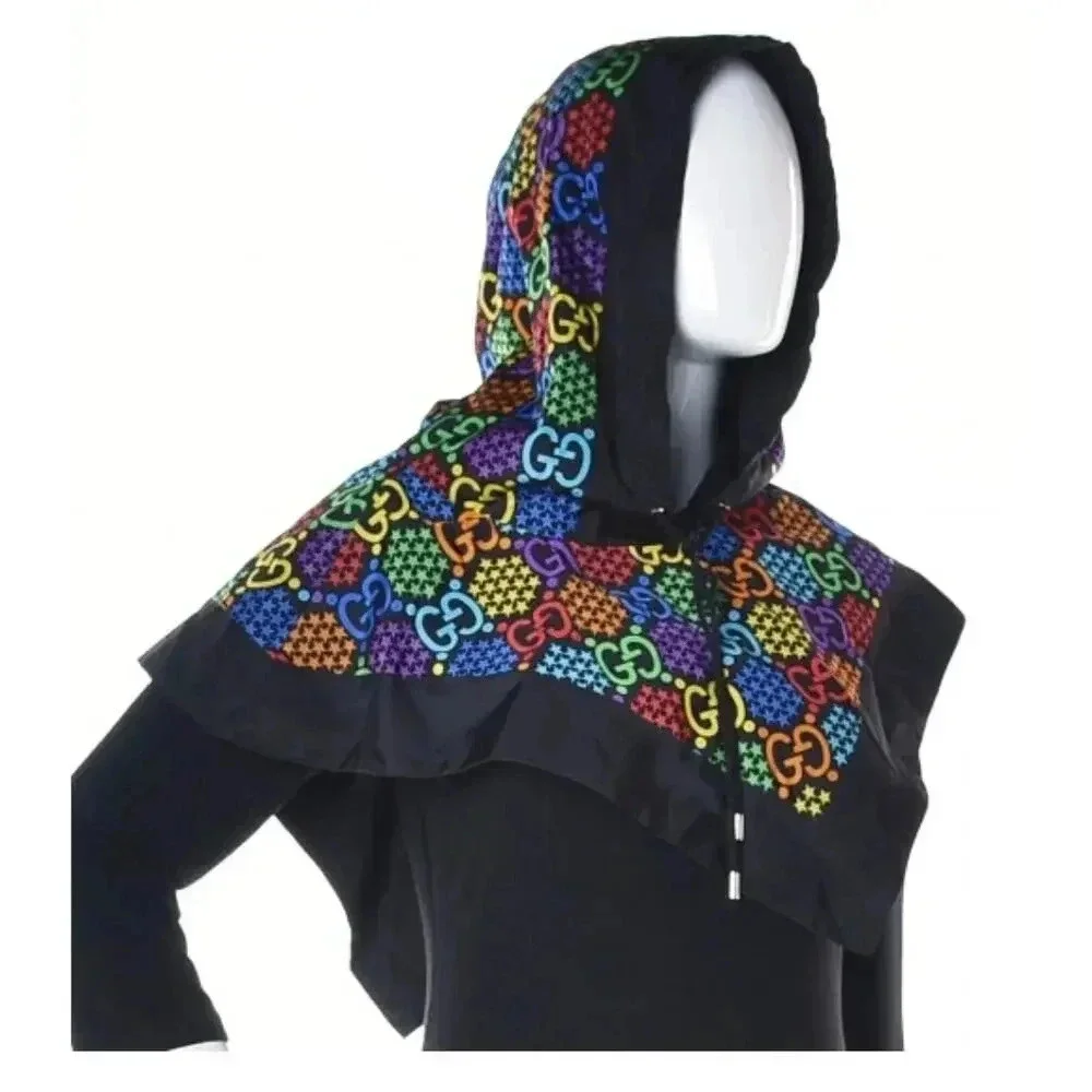 Gucci Silk Nylon Monogram Psychedelic Rain Hood Black - Picture 3 of 6